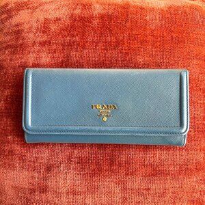 PRADA Saffiano Leather Continental Flap Wallet Blue